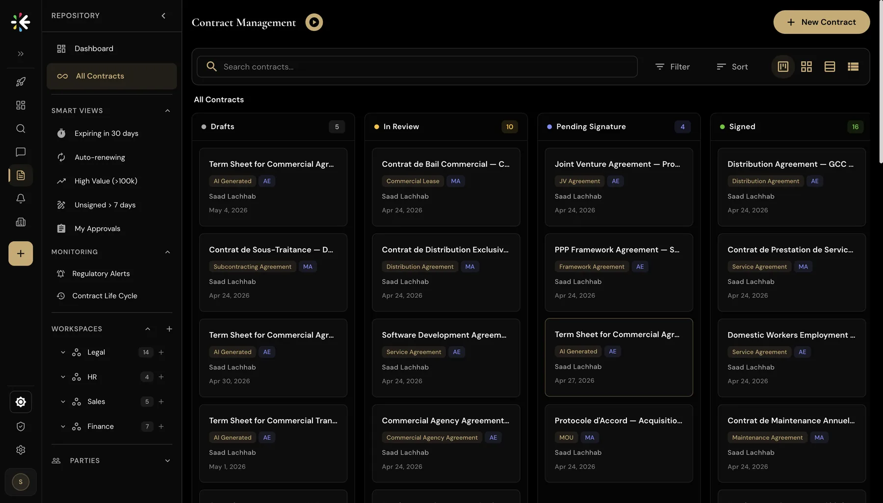 Lawis contract lifecycle board